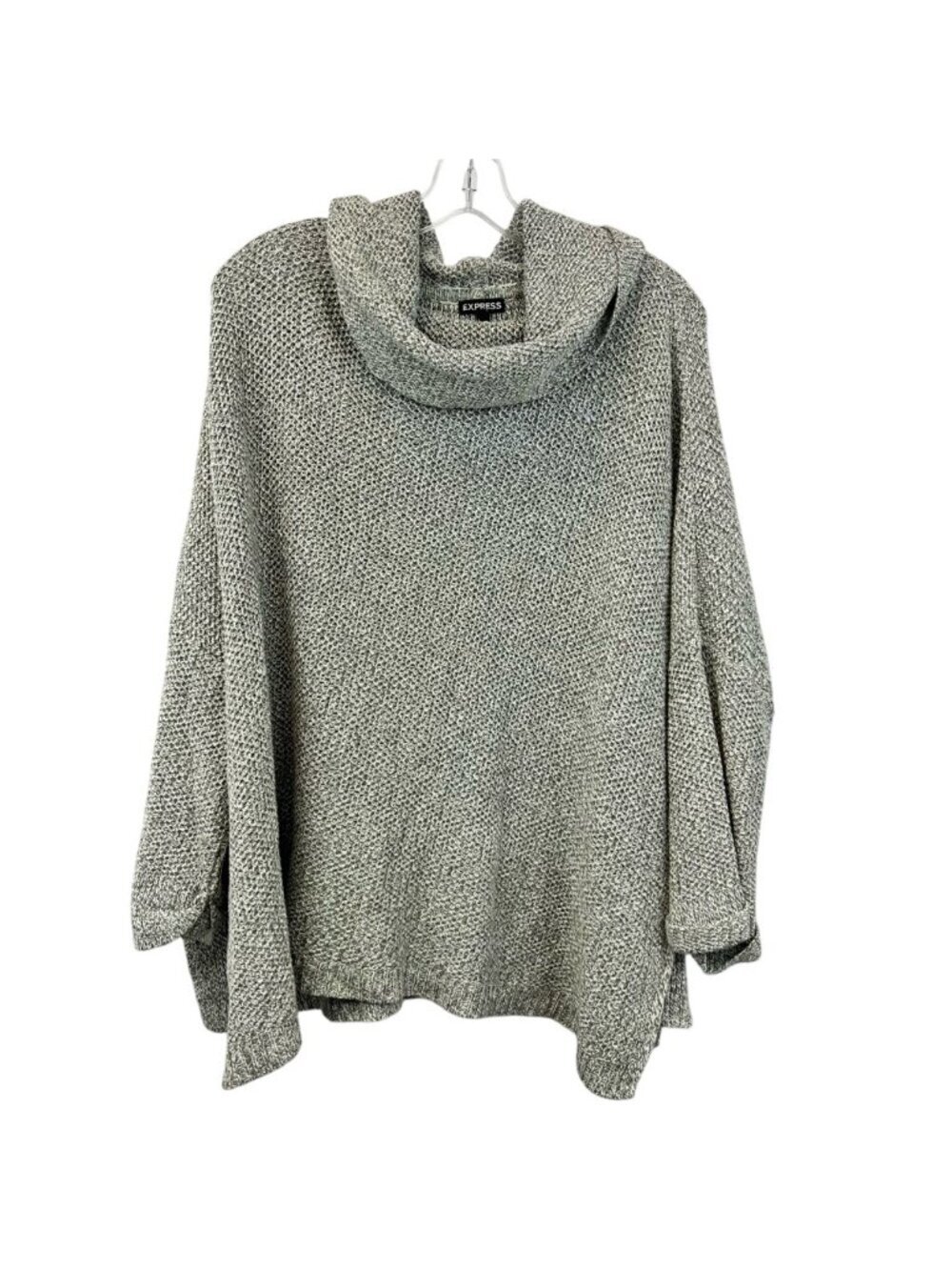 Express Womens Pullover Sweater Gray Oversize Cowl Neck 3/4 Batwing Dolman XS/S